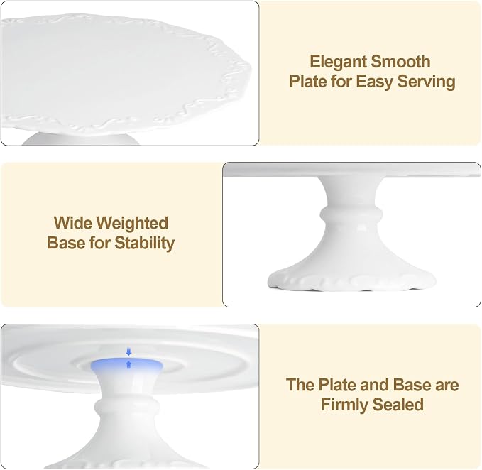 12 inch Cake Stand, White Cake Stand for 10" Cake, Ceramic Cake Plate, Round Dessert Stand, Wedding Cake Stands, Cupcake Pedestal Stand for Party, Birthday