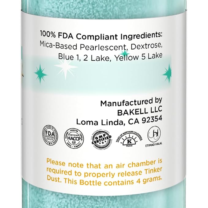Bakell - Turquoise Tinker Dust (4g, 1x Mini Spray Pump) Edible Glitter for Food, Desserts, and Baked goods!