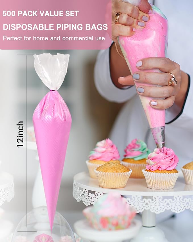 500 Pcs Piping Bags Disposable, 12 Inch Icing Bags, Tipless Piping Bags, Thickened Pastry Bags, Non-Slip & Anti-Burst, Frosting Piping Bags for Cakes Cookies Decoration
