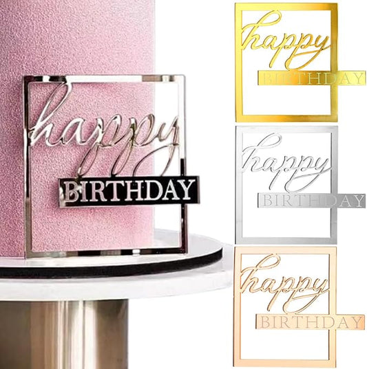 Acrylic Cake Topper Happy Birthday Cake Toppers Happy Birthday Cupcake Toppers Hollow Frame Cake Decorations for Women Men Cupcake Decorations for Cakes Cupcakes Party Supplies