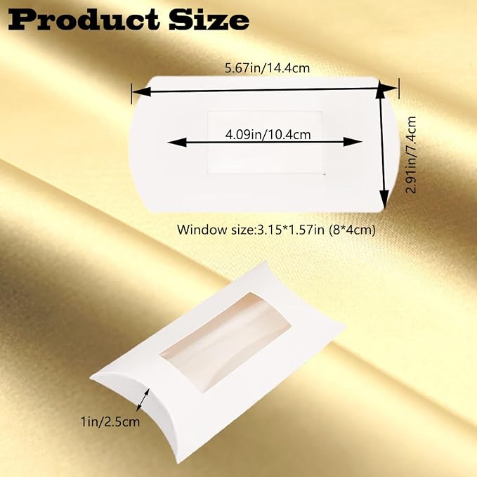 80 Pcs Pillow Gift Boxes with Windows,Kraft Paper Mini Pillow Packaging Box, Creative Favor Box Folding Treat Boxes with Clear Window for Bakery Candy Chocolate Jewelry Display Wedding Party Favor