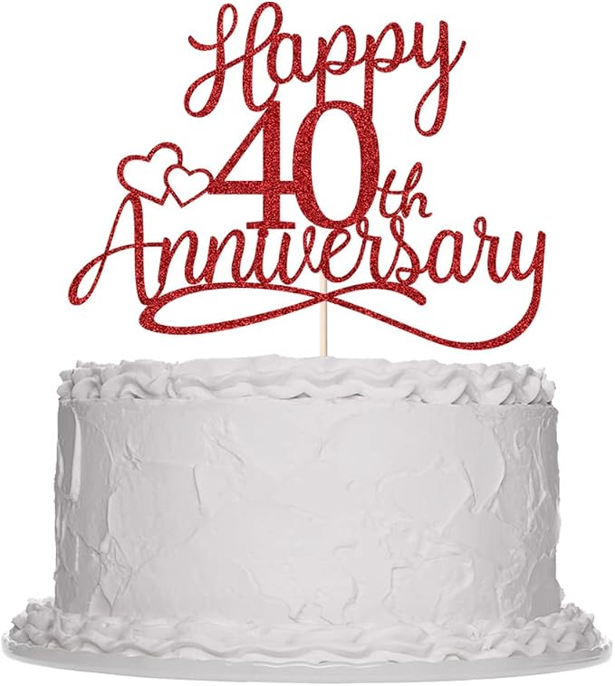 Sleyberoy red Glitter Happy 40th Anniversary Cake Toppers -Wedding Anniversary Party Decorations, 40th Wedding Anniversary, Company Anniversary Party, Birthday Party Decorations