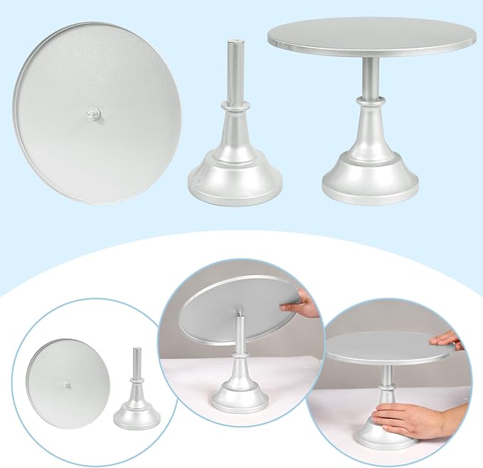 3 Pcs Cake Stand Set Metal Round Cake Holder Cupcake Stands 8/10/12 inch Silvery Dessert Display Stands Dessert Table Decorations for Birthday Parties, Baby Shower,Wedding Banquets and Anniversary