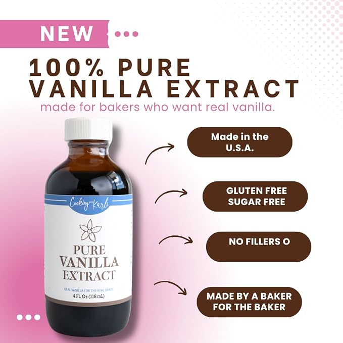 Cooking with Karli 100% Pure Vanilla Extract– Gluten Free, Kosher, Vegan, GMO Free – Premium Ethically Sourced Vanilla for Better Baking - 4 oz bottle