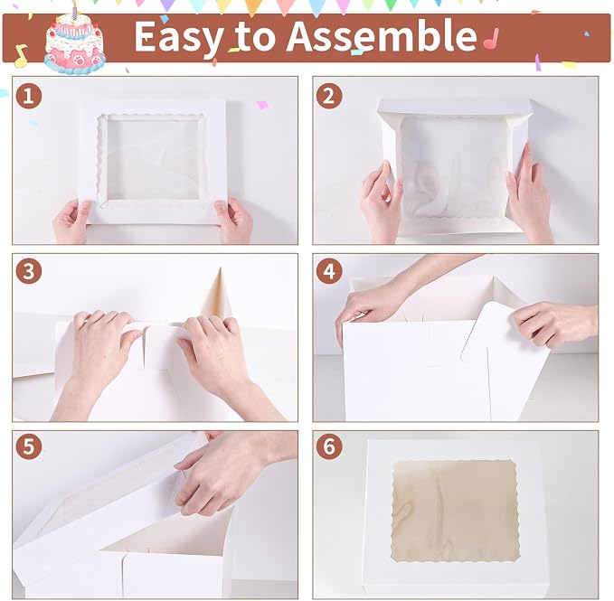 48pcs 8x8x8 Inches Cake Boxes,24pcs White Bakery Boxes with Window and 24pcs Boards,Cajas storage for 8 inch Cake box, Disposable Pie Box, Father's Day,Wedding, Birthday, Party