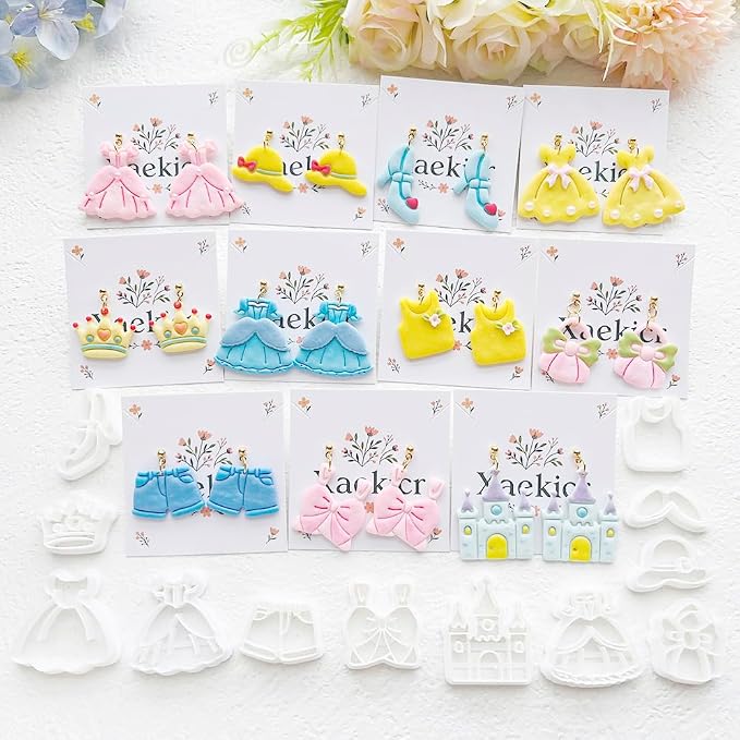12-Piece Fashion & Castle Theme Clay Cutters Set - Princess Dress, Crown, Shoe & Castle Shape Craft Stencils for DIY Modeling Compound, Polymer Clay Art, and Earring Making Supplies