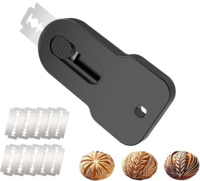 Magnetic Retractable Bread Lame Sourdough Scoring Tool with 5 Replacement Stainless Steel Blades, Ergonomic ABS Handle, Auto-Retracting Safety Design, Black, Ideal Baking Accessory for Artisan Dough