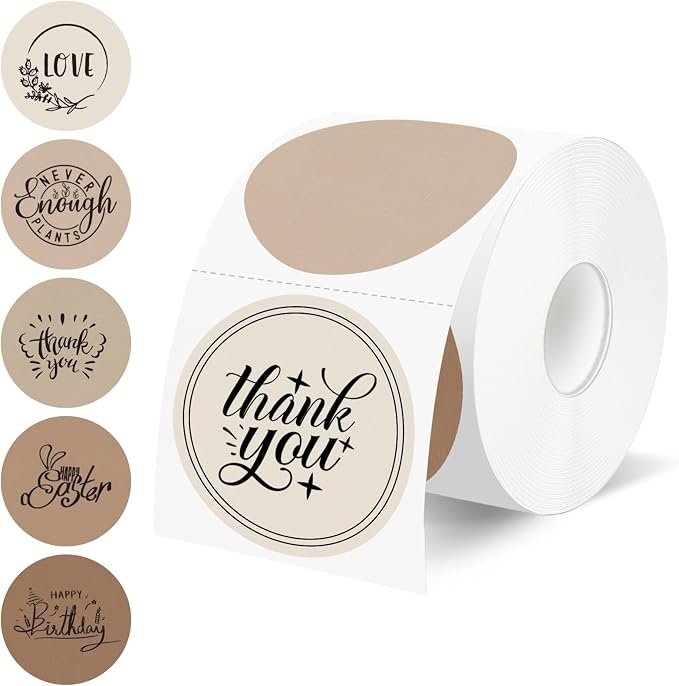 500 Labels/Roll 2" Gradient Brown Round Thermal Labels, Waterproof Circle Blank Thermal Sticker Compatible with Direct Thermal Label Printers for DIY Logo Designs, Thank You, Small Business