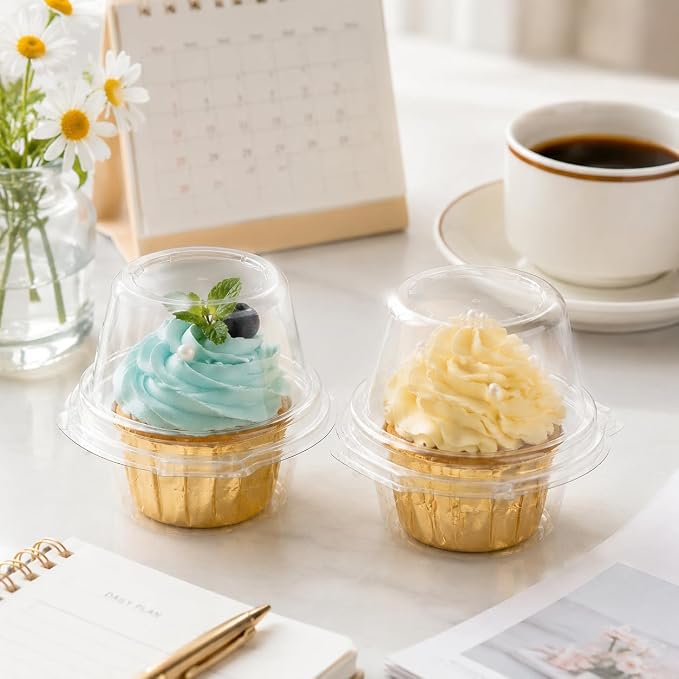 50Pack Individual Cupcake Containers with Clear Dome Lids, Single Cupcake Holder Boxes for Frosted Cupcakes, Bakery-Style Cupcake Carrier for Parties, Bake Sales, School Events