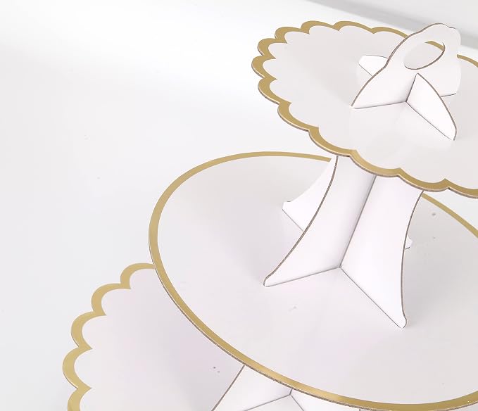 YLDW Cupcake Stand with Lace Trim, 3-Tier Cupcake Stand Display, Cardboard Cup Cake Tower Stand, Disposable Dessert Stand for Birthday Tea Party Baby Shower Treat Decorations, White