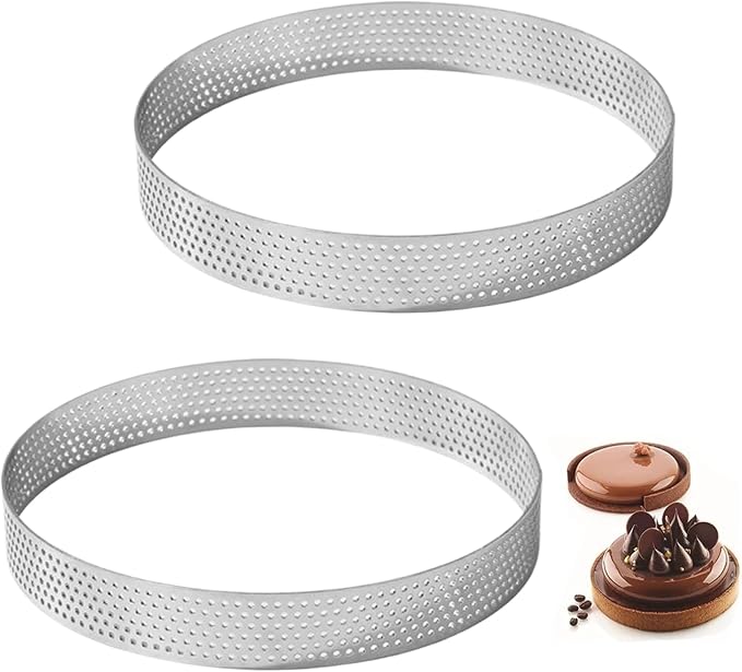 Perforated Stainless Steel Tart Rings 2PCS 8 Inch Round – Heat Resistant Nonstick Baking Rings Ring Molds for Cooking