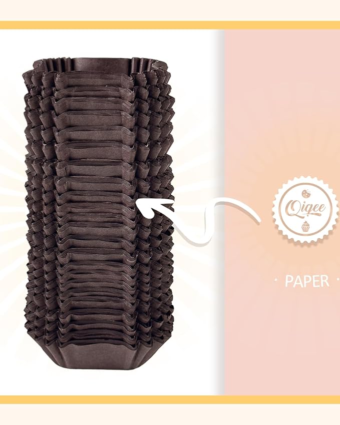 qiqee 500pcs Coffee Square Cupcake Liners Muffin Linner No Smell, Food Grade Baking Cups（Standard Size）