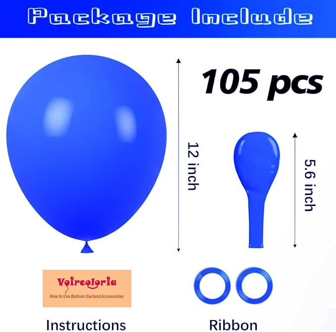 Voircoloria 105pcs Blue Balloons 12inch Party Latex Balloons for Boys Girls Birthday Baby Shower Gender Reveal Wedding Sunflower Party Decorations