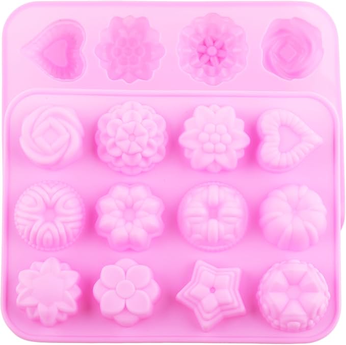 12 Cavity Flowers Silicone Chocolate Molds Flowers and Heart Shaped Mold For Chocolate Candy Set Of 2