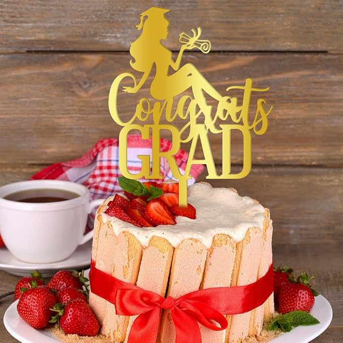 Congrats Grad Cake Topper,2026 Graduation Cake Topper, Congrats Grad Decorations,2026 High School/College/Senior Graduation Party Decorations Supplies. (Acrylic gold)