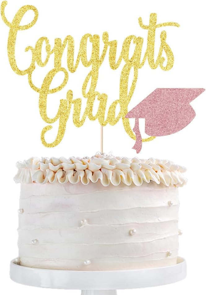 Congrats Grad Cake Topper,2026 Graduation Cake Topper, Congrats Grad Decorations,2026 High School/College/Senior Graduation Party Decorations Supplies. (Congrats Grad Gold rose gold)