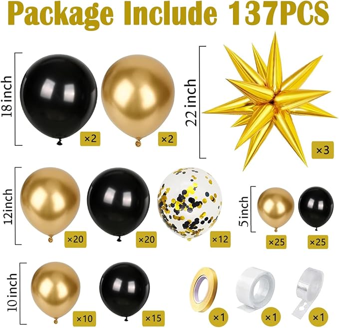 Black and Gold Balloon Arch Kit, Black and Gold Party Decorations for Birthday 2026 Graduation Retirement Masquerade Anniversary Party Decorations