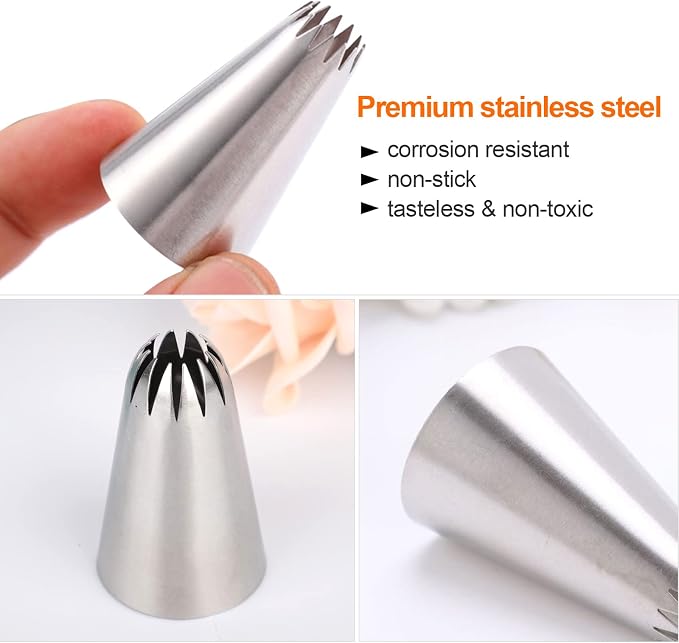 5Pcs Large Piping Tips Set, Stainless Steel Frosting Tips, Cake Decorating Tips for Cupcakes Cakes Cookies Decorating