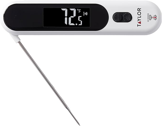 Taylor Infrared and Folding Probe Thermometer, Dual-Mode Instant Read Meat Thermometer for Cooking, Grilling, BBQ, Smoker, Air Fryer and Oil, Non-Contact, Waterproof, Backlit Display, White
