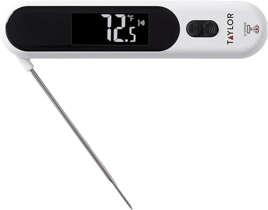 Taylor Infrared and Folding Probe Thermometer, Dual-Mode Instant Read Meat Thermometer for Cooking, Grilling, BBQ, Smoker, Air Fryer and Oil, Non-Contact, Waterproof, Backlit Display, White