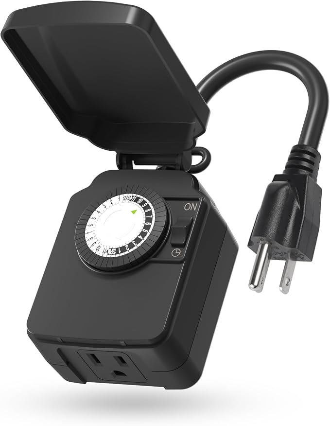 BN-LINK 24 Hour Heavy Duty Mechanical Timer, Outdoor Timer Outlet Waterproof with 30 Minutes Intervals, 1 Grounded Outlets for Christmas Lights Pool Pump,15A 1/2HP, ETL Listed