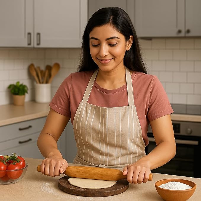 Handcrafted Wooden Rolling Pin,Belan,Belna,Traditional Belan for Roti, Chapati, Dough, Pastry – Handcrafted Hardwood Dough Roller with Easy Grip Handles – Smooth Finish (Thin Belan)
