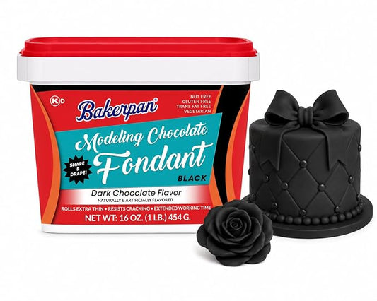 Bakerpan Chocolate Fondant and Modeling Chocolate Blend – Hybrid Fondant for Cake Decorating & Sculpting, Rolls Thin and Resist Cracking, Black - 1 Pound