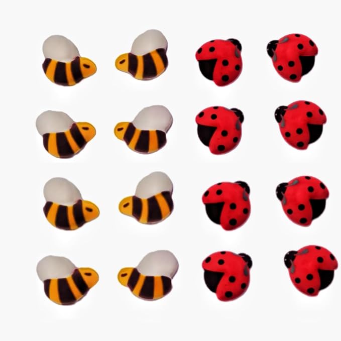 HeDeon&Rles 8 Pcs Edible Ladybugs & 8 Pcs Edible Bees Baking Decoration Candy Sprinkles Cake Cupcake Topper Ice Cream Cupcake Cookies Decoration