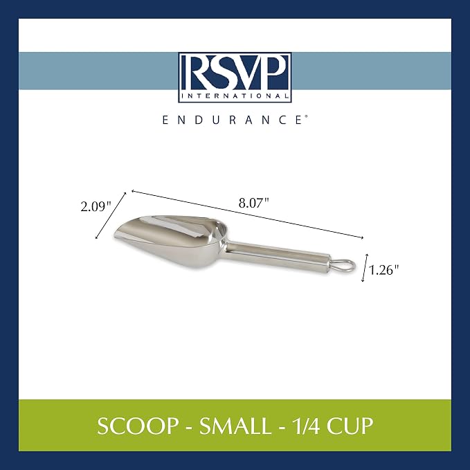 RSVP International Endurance Stainless Steel Measuring Scoop Collection, 0.25-Cup