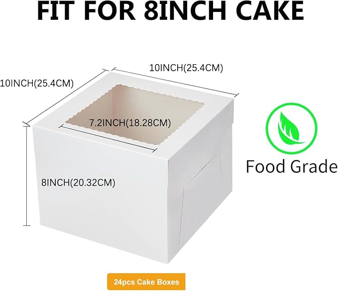 24Pcs Cake Boxes 10 Inch (24pcs boxes), 10X10X8 Inch Square White Bakery Boxes With Windown For Baking, Cajas Pasteles, Cookie, Pastries, Pie, Wedding, Birthday, Fathers day