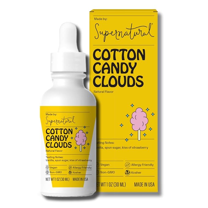 Supernatural Cotton Candy Flavor Drops - Vegan, Non-GMO Natural Flavoring, Unsweetened, Zero Calorie. Spun Sugar Taste For Food Crafts, Desserts, Candy, Water, Kids Smoothies, and More. 30ml 1oz