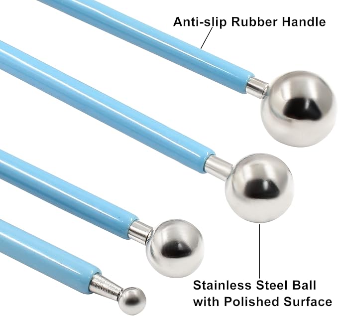 Cake Decorating Metal Ball, Metal Ball Fondant Tool Fondant Cake Pan Cake Decorating Tool Flower Sugar Craft Ball Model DIY Tool Clay Modelling Tools(Set of 4, Blue)