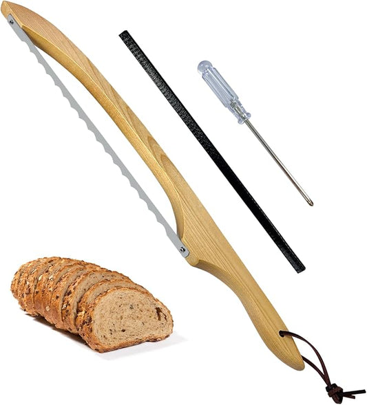 HOTTOR Sourdough Bread Knife for Slicing, Wooden Bread Slicer Bow Saw Cutter for Homemade Easy Cutting,Sourdough Knives Baking Supplies (Natural Wood)