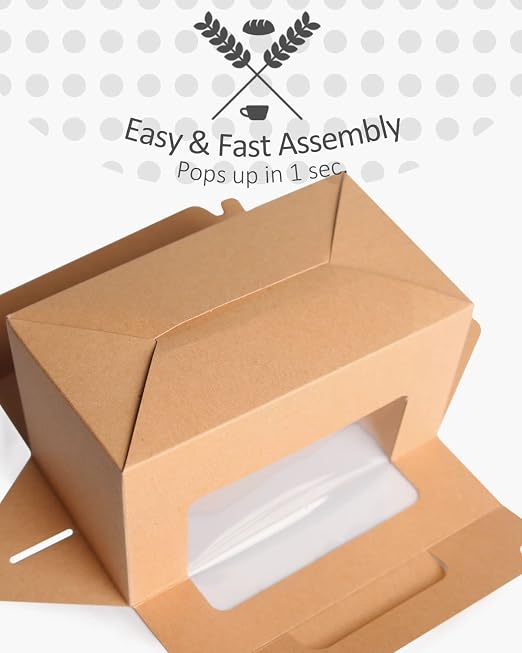 qiqee 100 Packs Cupcake Box Two Holder 6.5x3.6x3.5inch(2.2" Top) Kraft 2 Cupcake Boxes With Window（100 Boxes+100 Inserts）