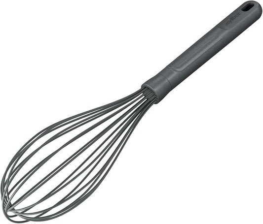 Zyliss Silicone Large Balloon Whisk, Sustainable Wheatstraw/Nylon, Balloon Whisk for Cooking and Serving with Heat Resistant Silicone Head, Beluga Grey, 12" x 2.6", Dishwasher Safe, 5 Year Guarantee