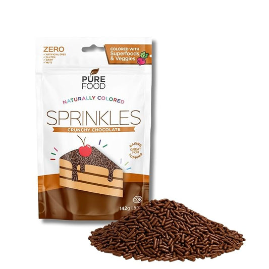 Pure Food By Estee Natural Chocolate Sprinkles, 5oz | Vegan | Dye Free Chocolate Jimmies for Baking | Natural Colors | Soy Free, Gluten Free, Dairy Free, Nut Free