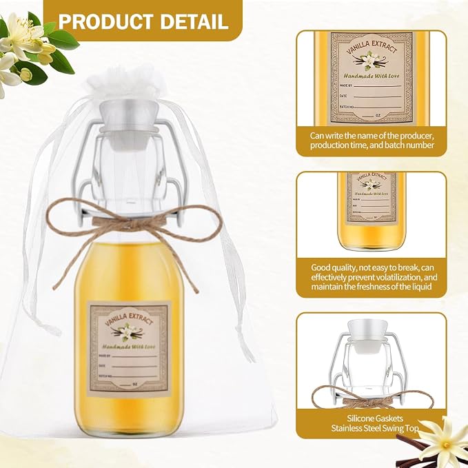 zjdbset 20Pcs 4 oz Swing Top Glass Bottles for Vanilla Extract Homemade,Flip Top Glass Bottles for Food Storage Canister for Hot Sauce Beans