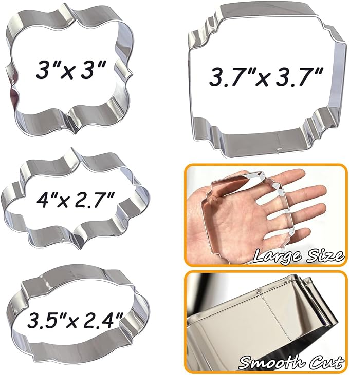 Frame Cookie Cutters Large Size 8Pcs, Metal Plaque Biscuit Fondant Cutter for DIY Baking Decorations Beginner Weeding Holiday Birthday Party