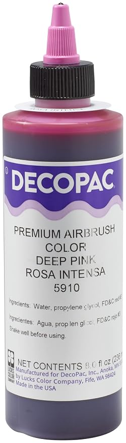 DECOPAC Food Coloring, 8 FL Oz Airbrush Food Color, Edible Airbrush For Cake Decorating, Cookie Airbrush Coloring, Food Airbrush Kit Add-on, Airbrushes For Cake Decorating 8 Fl Oz - Deep Pink