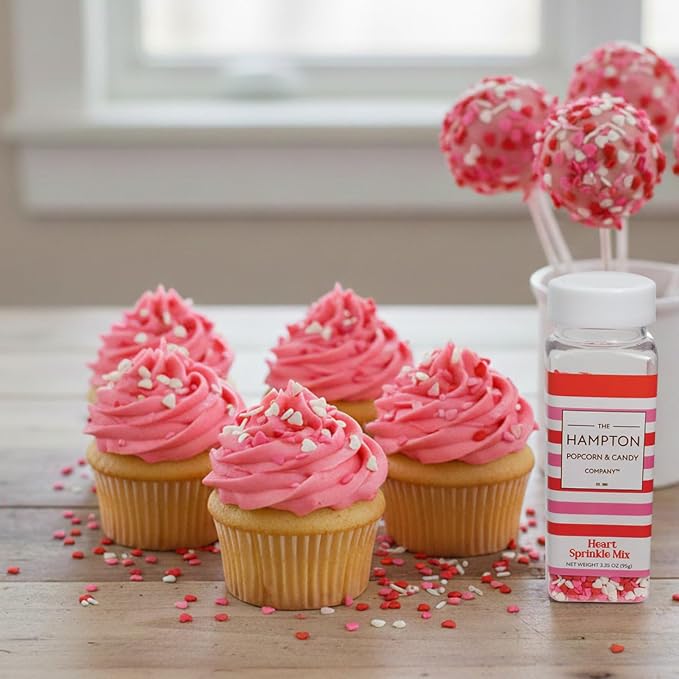 Mini Heart Sprinkle Mix 3.35 oz, Valentines Sprinkles For Cake Decorating, Baking, Ice Cream & More, The Hampton Candy Company