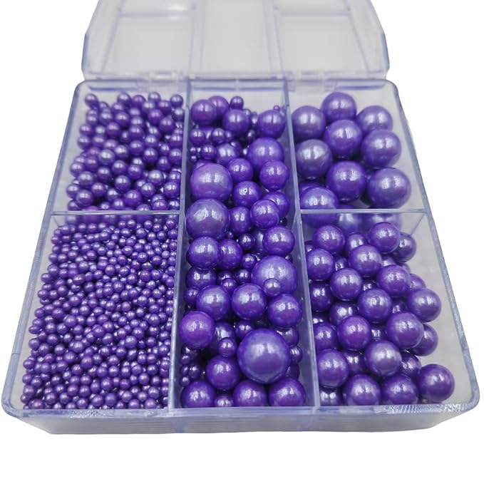 Purple Pearl Sprinkles for Cake Decorating, 4 Sizes Mix Size Sugar Pearls for Cupcake Topper, Ice Cream, Donuts, Baking Decoratings (2mm, 4mm, 7mm, 10mm)