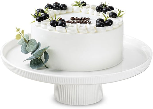10 Inch Ceramic Cake Stand - Elegant White Pedestal Cake Plate with Non-Slip Base for Wedding, Birthday, Baby Shower, Cupcake and Dessert Table Display, Food-Safe Round Cake Platter