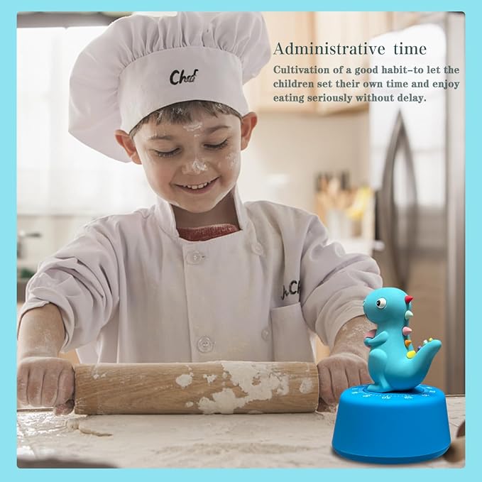 ELE DEPI 60 Minutes Mechanical Kitchen Timer,Cute Dinosaur Timer for Kids,Wind Up Egg Timer for Cooking,Reading,Classroom and Do Sports. (Sky Blue)