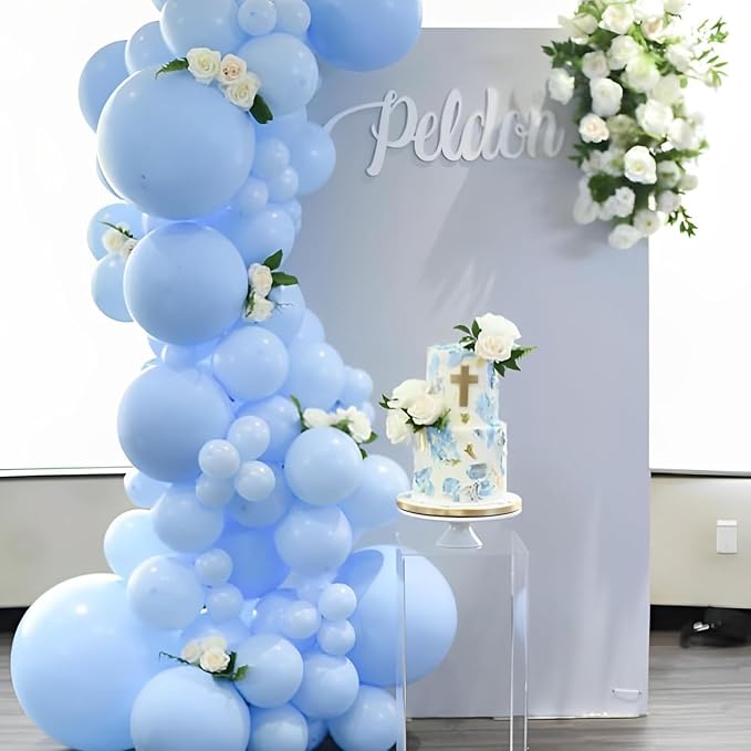 Voircoloria 90pack Light Blue Balloons Different Size 18/12/10/5 Inch Baby Blue Balloon Garland Arch Kit for Boys Girls Birthday Party, Baby Shower, Wedding, Gender Reveal, Baby Shower Decorations