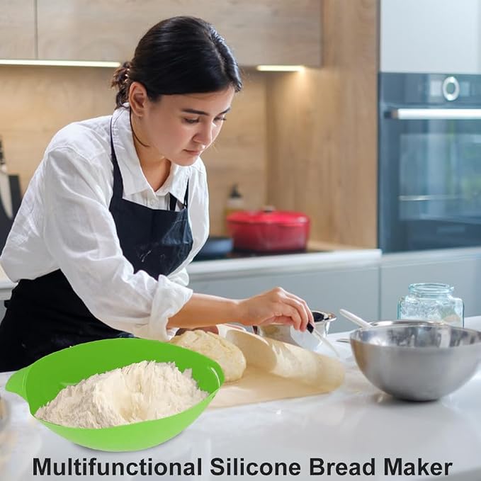 Silicone Bread Bowl,Bread Maker Mold for Baking Bread,Flexible Soft Loaf Pan for Homemade Bread Sourdough,Bakeware Tool for Baking,Easy to Mix,Proof and Bake (Green)