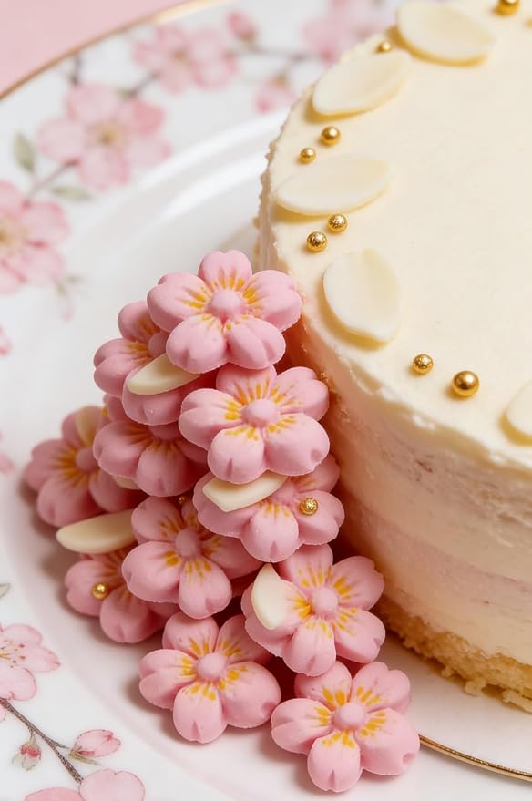 HeDeon&Rles 12 Pcs Edible Cherry Blossom Candy National Cherry Blossom Festival Candy Sprinkles for Baking Cake Icing Pancake Cupcake Decoration Wedding Birthday Christmas Halloween Supplies