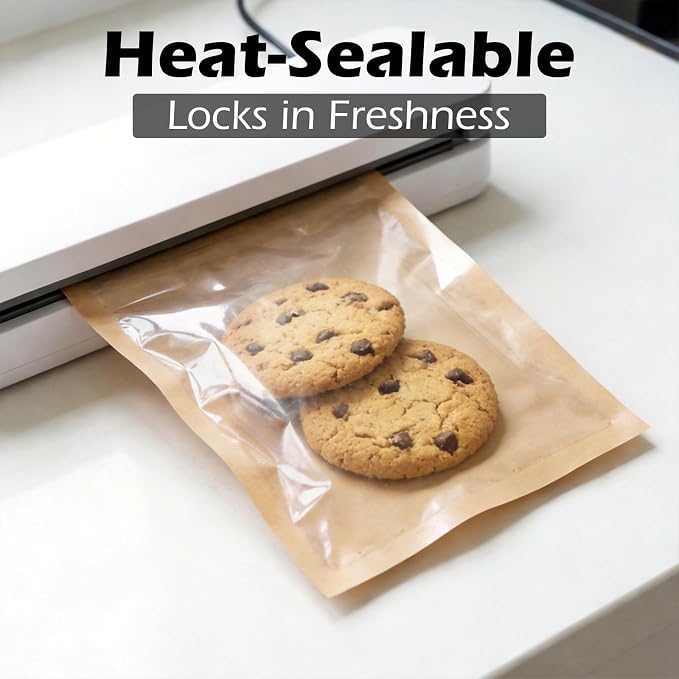 Cookie Bags with Window, 5.1"x7.5" Paper Oil-proof Bakery Bags | 100 Pack Kraft Heat Sealable Cookie Packaging Bags for Gift Giving Bake Sale for Cookies, Donut, Slice, Sandwich