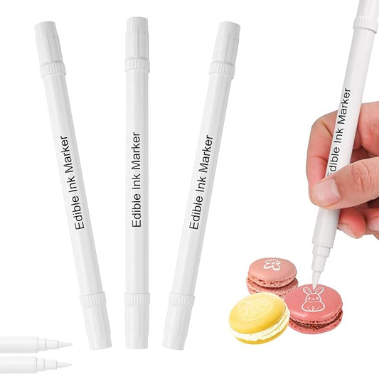 Food Coloring Markers Edible White Ink Pen Double Sided Extra Fine Tip Edible Markers for Fondant Cookie Cake Chocolate Decorating - Set of 3