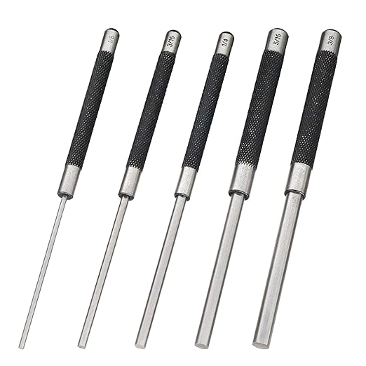 WHLLING 5-Piece Roll Pin Punch Set, 8-Inch Carbon Steel Pin Punch Set with Knurled Grip, Pin Diameter 1/8", 3/16", 1/4", 5/16" and 3/8"