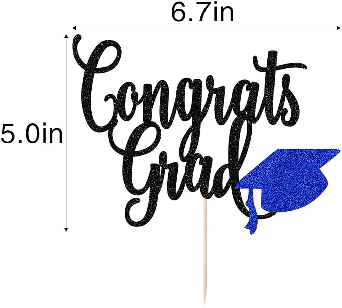 Congrats Grad Cake Topper,2026 Graduation Cake Topper, Congrats Grad Decorations,2026 High School/College/Senior Graduation Party Decorations Supplies. (Congrats Grad Black and dark blue)